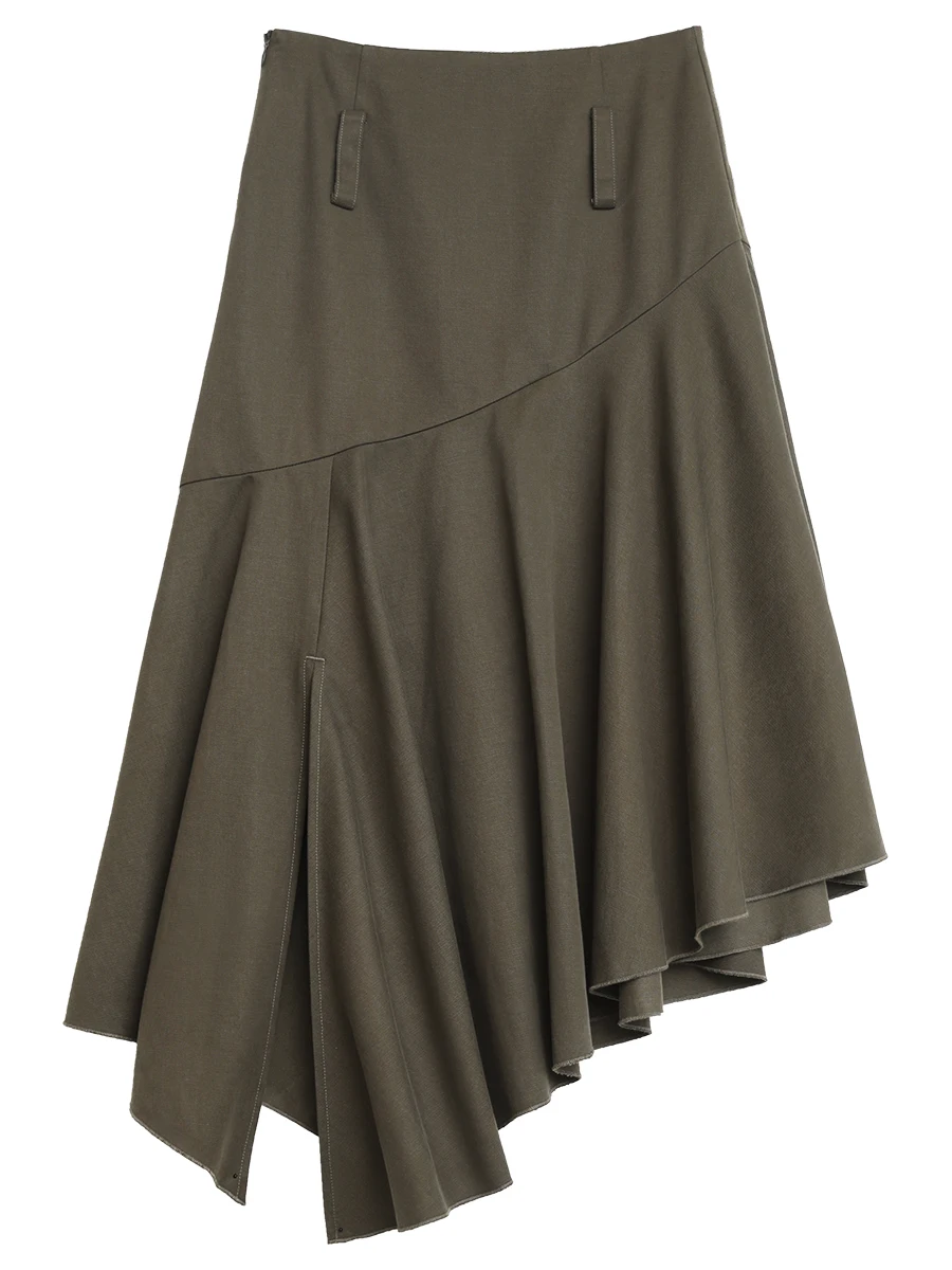 CHIC VEN Women Skirts Korean Solid Loose Irregular Hem Fish Tail Side Slit Skirt Female Clothing Spring Summer New 2025