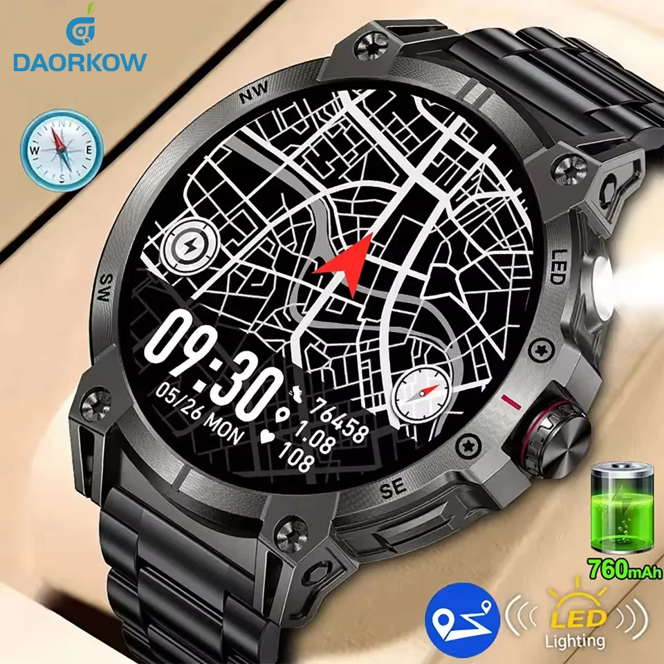 

Новые смарт-часы 2026 года с аккумулятором 760 мАч для мужчин, 1,85-дюймовый HD-экран, компас, Bluetooth-звонки, водонепроницаемость IP68