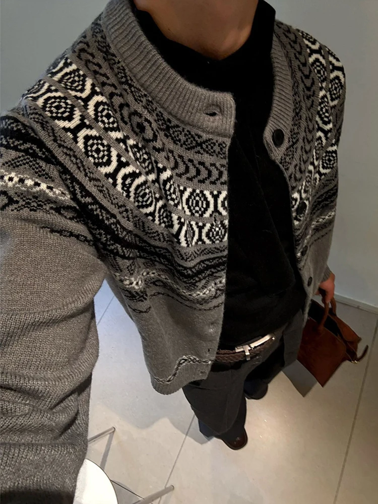 Trendy Slim Fit Knitted Sweater Jacket Mens Vintage Buttoned Stand Collar Knit Cardigan For Men Fall Winter Vintage Sweatercoats