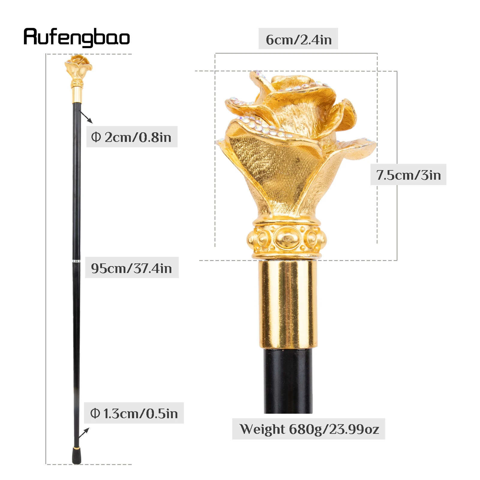 Golden Rose Flower Steampunk Walking Cane Fashion Decorative Walking Stick Gentleman Luxury Crosier Knob Walking Stick 95cm