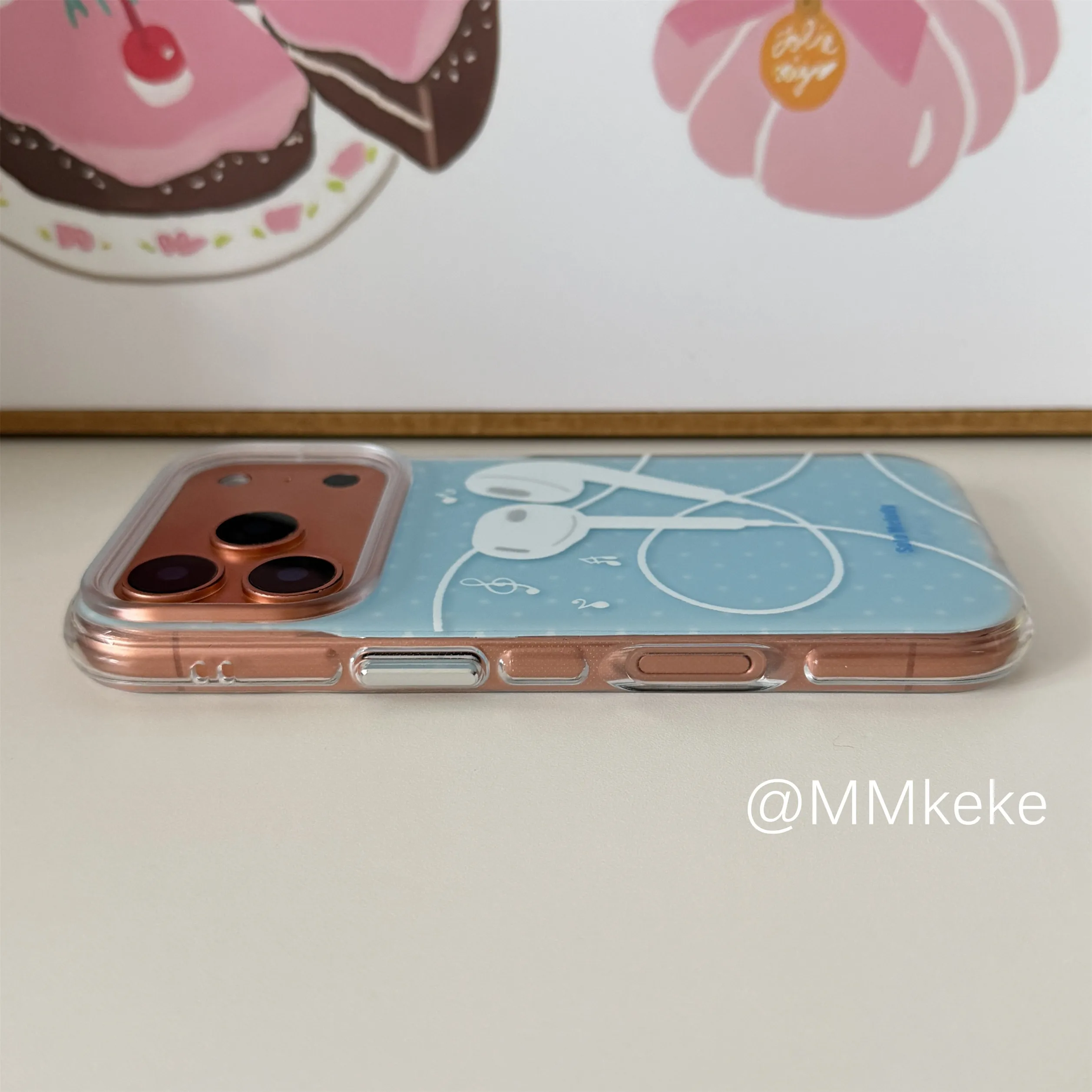 ins Polka Dots Music Notes Blue Earphone Phone Case For iPhone 18 17AI 16 15 14 13 12 11 Pro XR XS X Max 7 8 Plus MINI Y2K Cover view 6