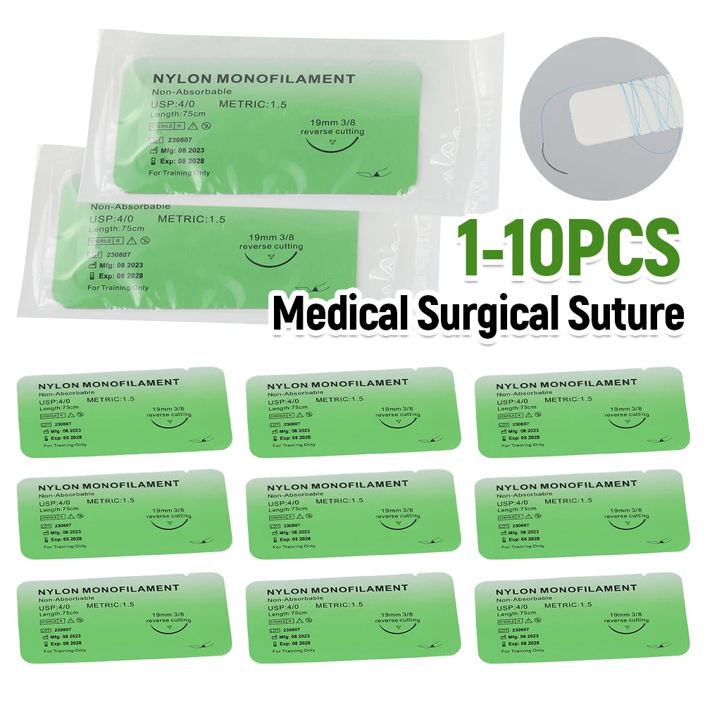 1-100PCS 4/0 Medical Thread Suture Nylon Surgeon Needle For Teaching Suture Nylon Thread Veterinary Practice Suture Kit