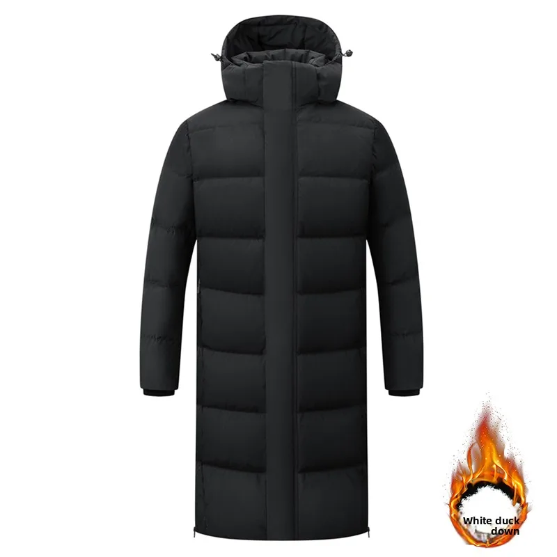 فاخر رجالي طويل أسفل سترة الكورية نمط بطة أسفل الدافئة شغل السترات عادية هود طول الركبة مقاومة البرد الشتاء أسفل معاطف