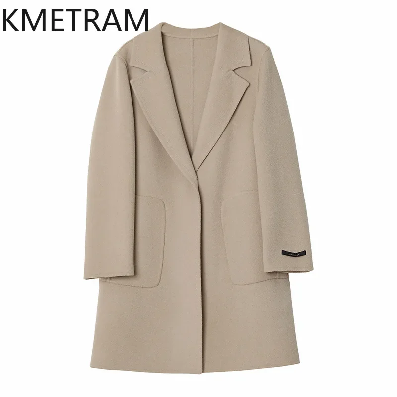 

KMETRAM 100% Real Wool Coat Winter Clothes Women 2024 High Quality New in Outerwears Fashion Slim Midi Coats for Womens Куртка