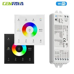 WT5 WiFi RGB+CCT Light LED Controller 12V 24V RF 4-zone Wall Mounted Touch Remote Tuya Smart Life APP for Alexa Google Assistant