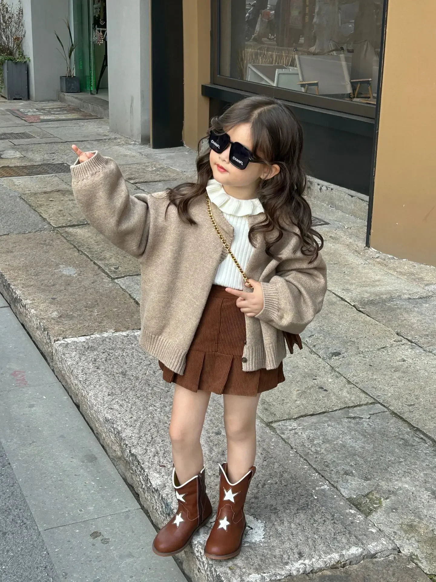 Baby Girls Sets Knitted Sweater Ruffled Collar Base Shirt Corduroy Solid Skirt 2024 Autumn New Korean Style Kids Two Piece Sets