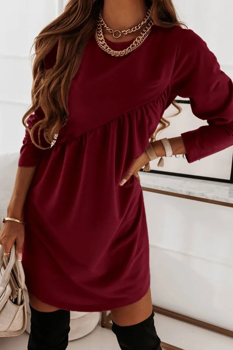 

Spring Autumn New Vestido Women Solid Long Sleeve Pullover Dresses Y2k Round Neck Loose Irregular Fashion Casual Dresses Платье