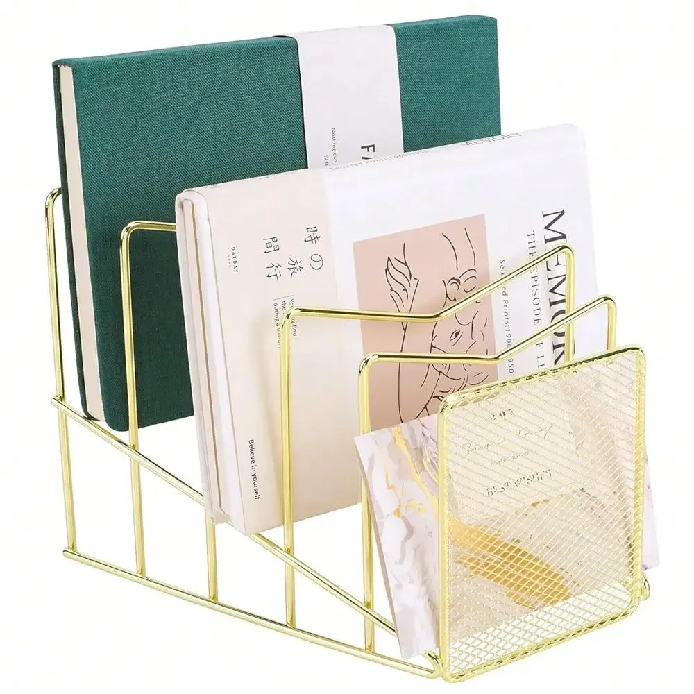 

Incline File Sorter, Wire Magazine Holder Rack For Mails, Folders And Books, Desk Paper Storage Organizer For Home And Office, 5