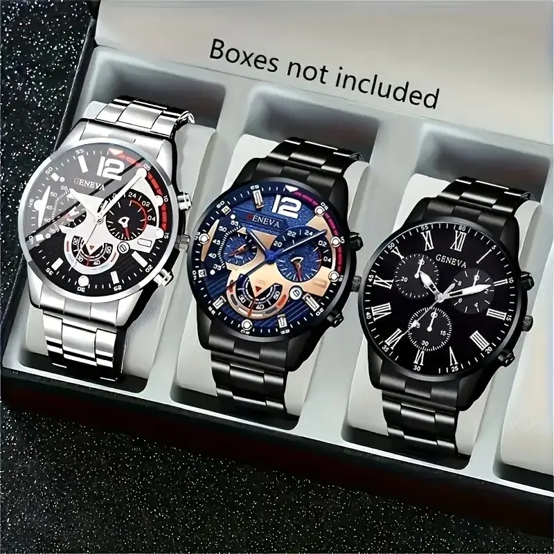 3-piece men's quartz watch set with different dials, the perfect gift for brothers, colleagues, and family