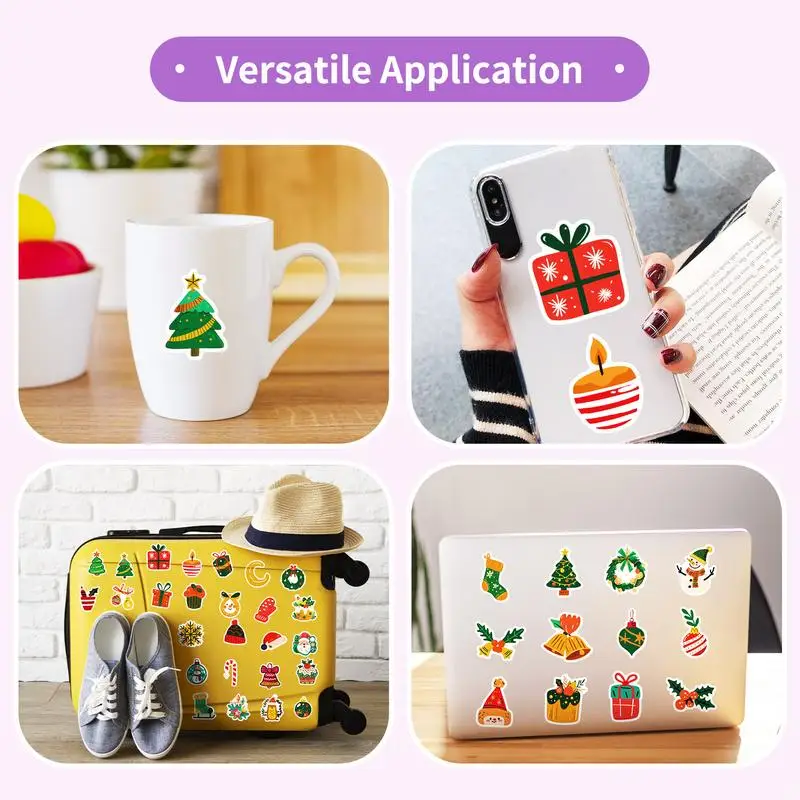 Stiker Natal 50 lembar stiker meriah untuk Laptop stiker Natal stiker tahan air untuk anak-anak dewasa gitar telepon Laptop
