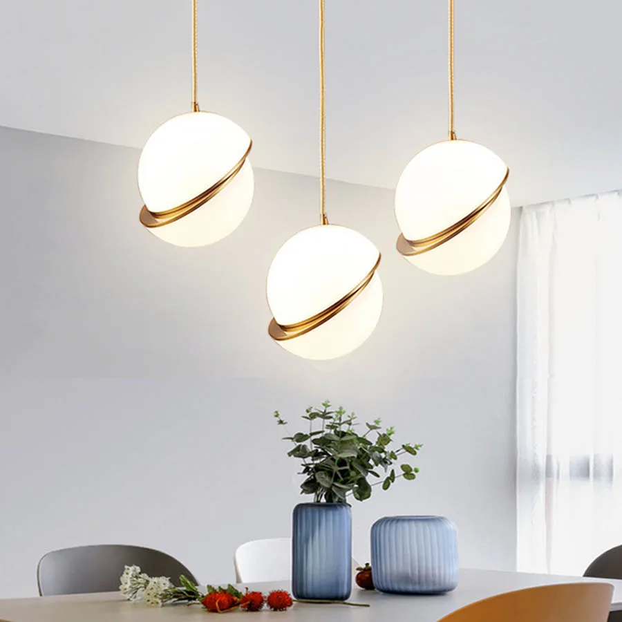 E27 Globe Ball LED Pendant Light Golden Kitchen Dining Room Bedroom Bedside Hanging Lamp Bar Restaurant Cafe LED Pendant Lamp