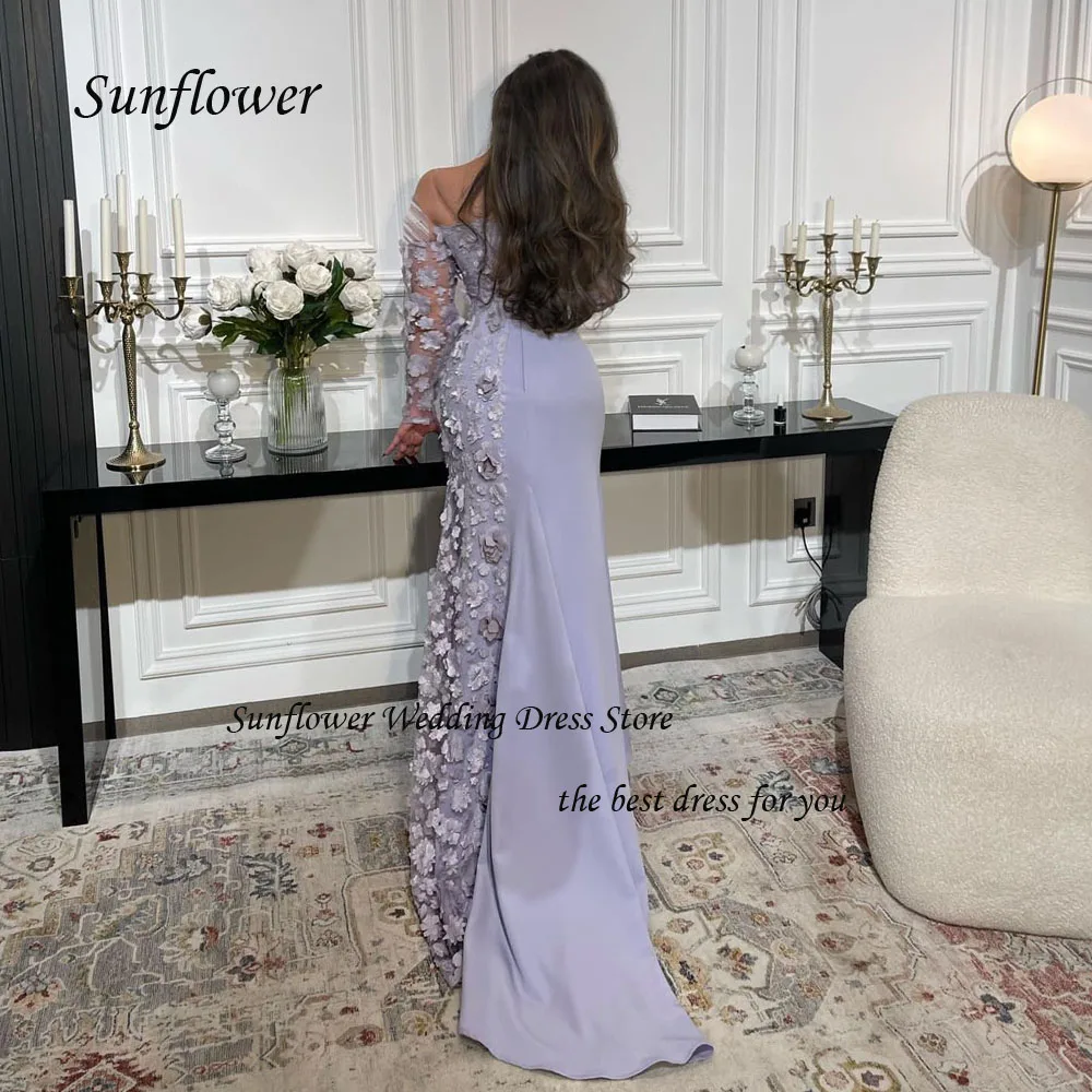 Sunflower Off the Shoulder Appliques Mermaid Evening Dresses Saudi Arabia 2023 Slim Crepe Floor-Length Party Gowns Prom Dress