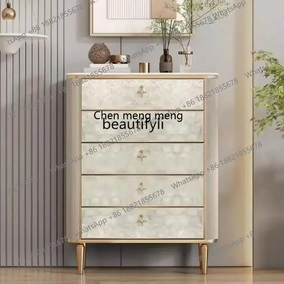 

32 Modern light luxury minimalist style champagne gold chest of drawers bedroom living room locker