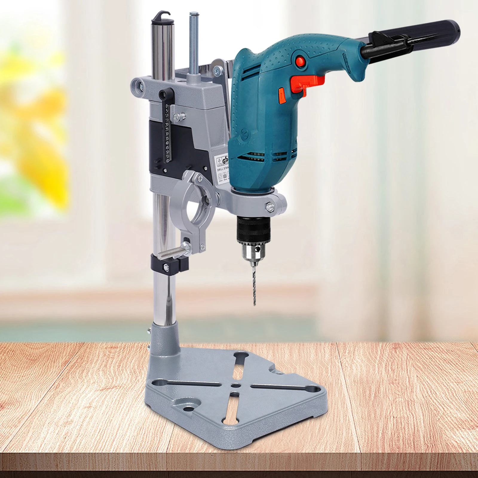 

Electric Workstation Drill Press Stand Double Holes, Adjustable Desktop Drill Stand Bench Top Table Repair Tool Clamp Bracket