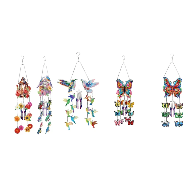 1 PCS DIY Dotted Diamond Art Painting Wind Chime Kit, As Shown Three-Dimensional Dreamy Sun Catchers Diamonds Dot Paintings C