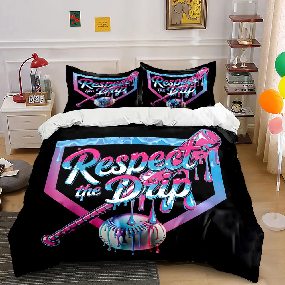 Colorful baseball design with dripping paint Print Bedding set 3PC 1 duvet cover 2 pillowcases adult and children bedding set