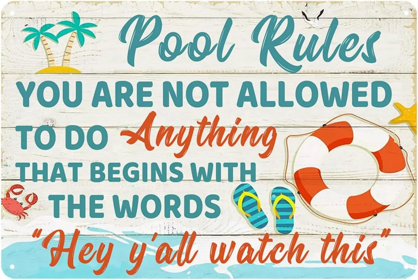 RESKEA Funny Pool Signs Pool Decorations Outdoor Pool Rules Sign Pool Deck Decor Pool Metal Signs Pool Patio Accessories For Bea