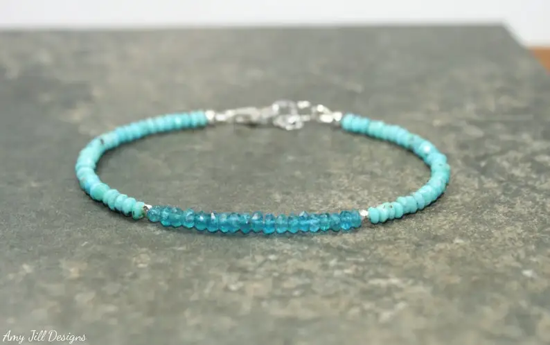 Sleeping Beauty Turquoise & Neon Apatite Bracelet, Hill Tribe Silver Beads, Sleeping Beauty Turquoise Jewelry