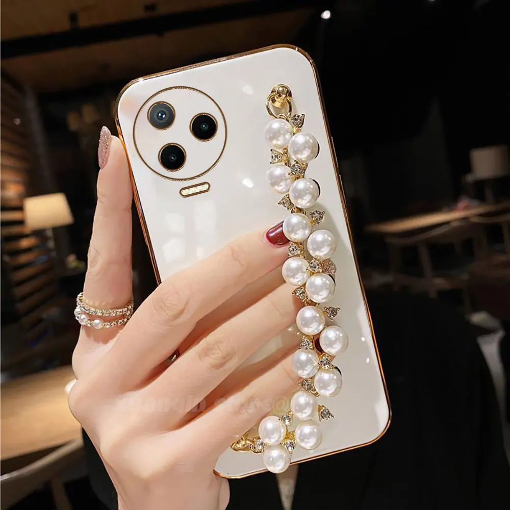 Luxury Pearl Wristband Phone Case For Infinix Note 12 Pro 2023 X676C X676B Soft Silicone Protective Back Cover