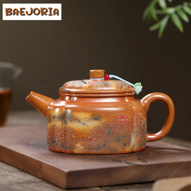 

410ml Antique Yixing Purple Clay Teapots Handmade De Zhong Pot Raw Ore The Keel Gold Sand Mud Kettle With Infuser Zisha Tea Set