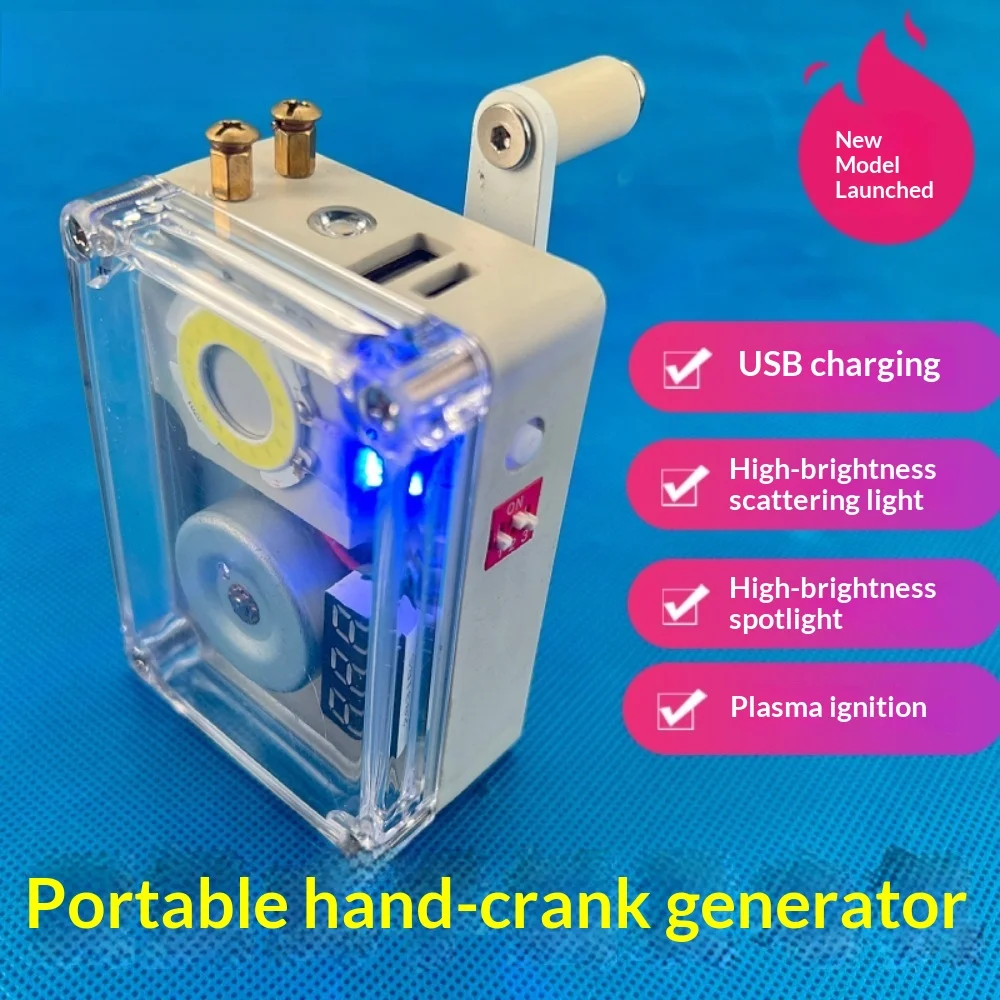 Manual Hand Crank Dynamo Generator 5V 10W, with Plasma Lighter & USB Port for Outdoor Emergency Power Supply