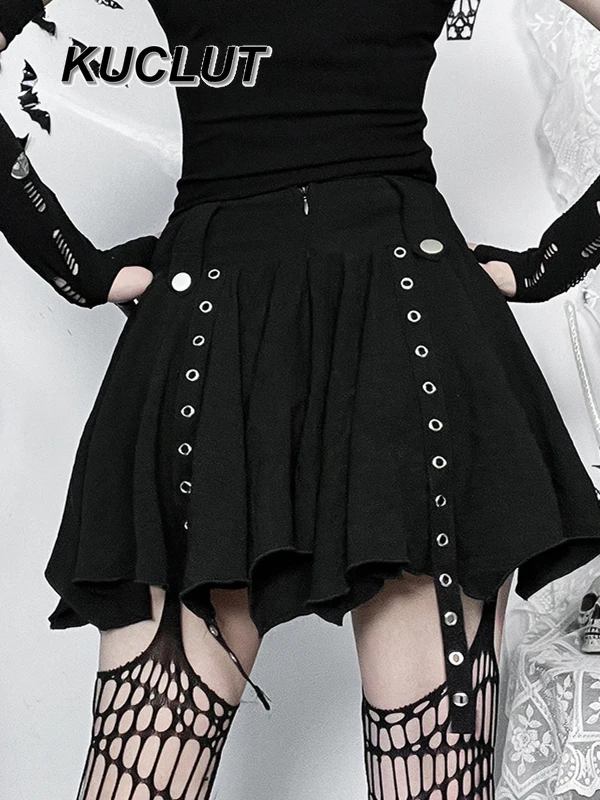 Solid Color Fashion Black Irregular Skirt Female Goth Y2k Punk Style Subculture Short Casual Skirts for Women 2025 Summer