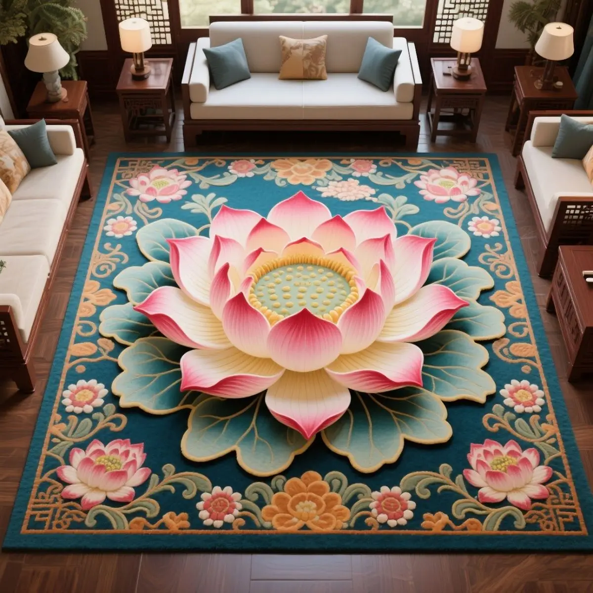 Printed Household Floor Mats Bathroom Absorbent Floor Flowers Pink Lotus Lndian Mats Bedroom Living Room Door Mats Decoration