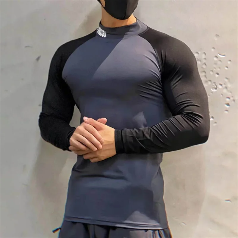 Spring autumn high quality compress Tight sports T-shirt quick drying elasticity long sleeved T-shirt men running fitness tops