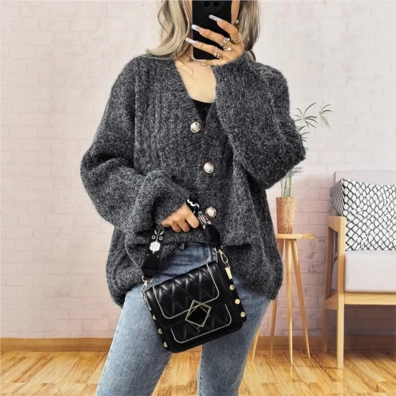 Gebreide luie stijl effen kleur damesjas losse knopen vesten jas winter warm houden trui jas mode casual tops