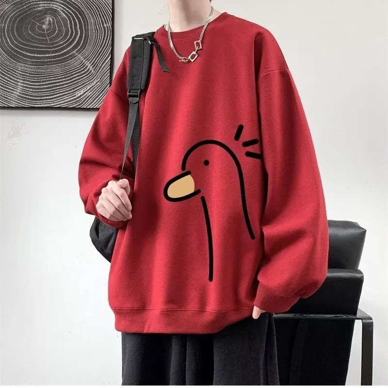 【M-8XL Sweatshirts】Mannen Oversized Sweatshirt Mode Losse Gele Eend Print Lange Mouw Paar Kleding