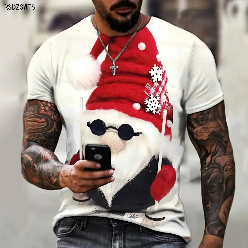 Brand Men\'s T-shirts Christmas New Styles Brand Men\'s T-shirts 3D Printing Funny Santa Claus Cool And Handsome Street Fashion