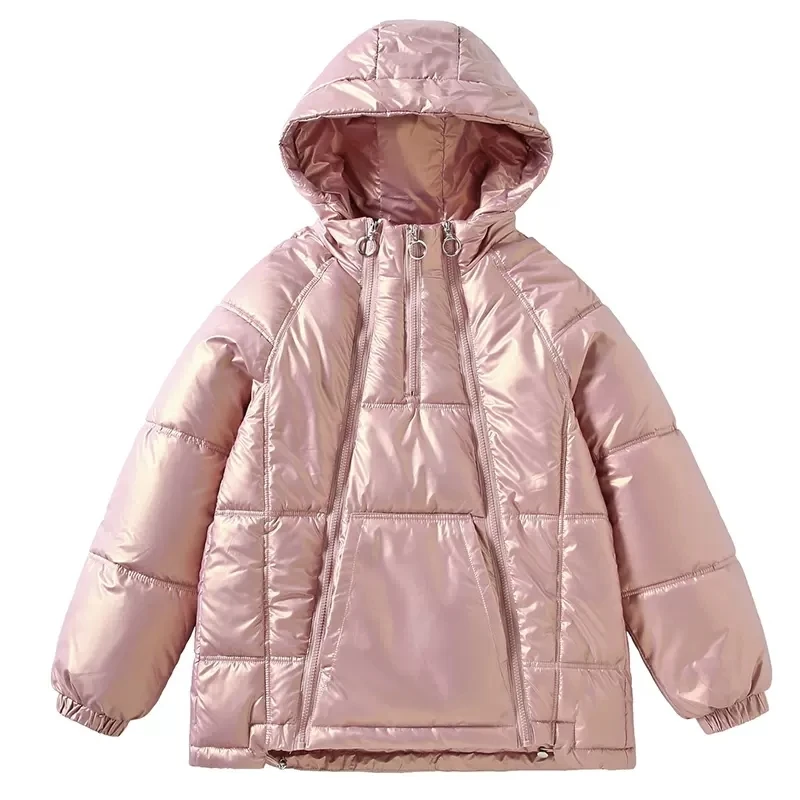 Women Loose Hooded Multi-zipper Puffer Jacket High Quality Cotton Outwear Casual Long Sleeve Winter Parkas