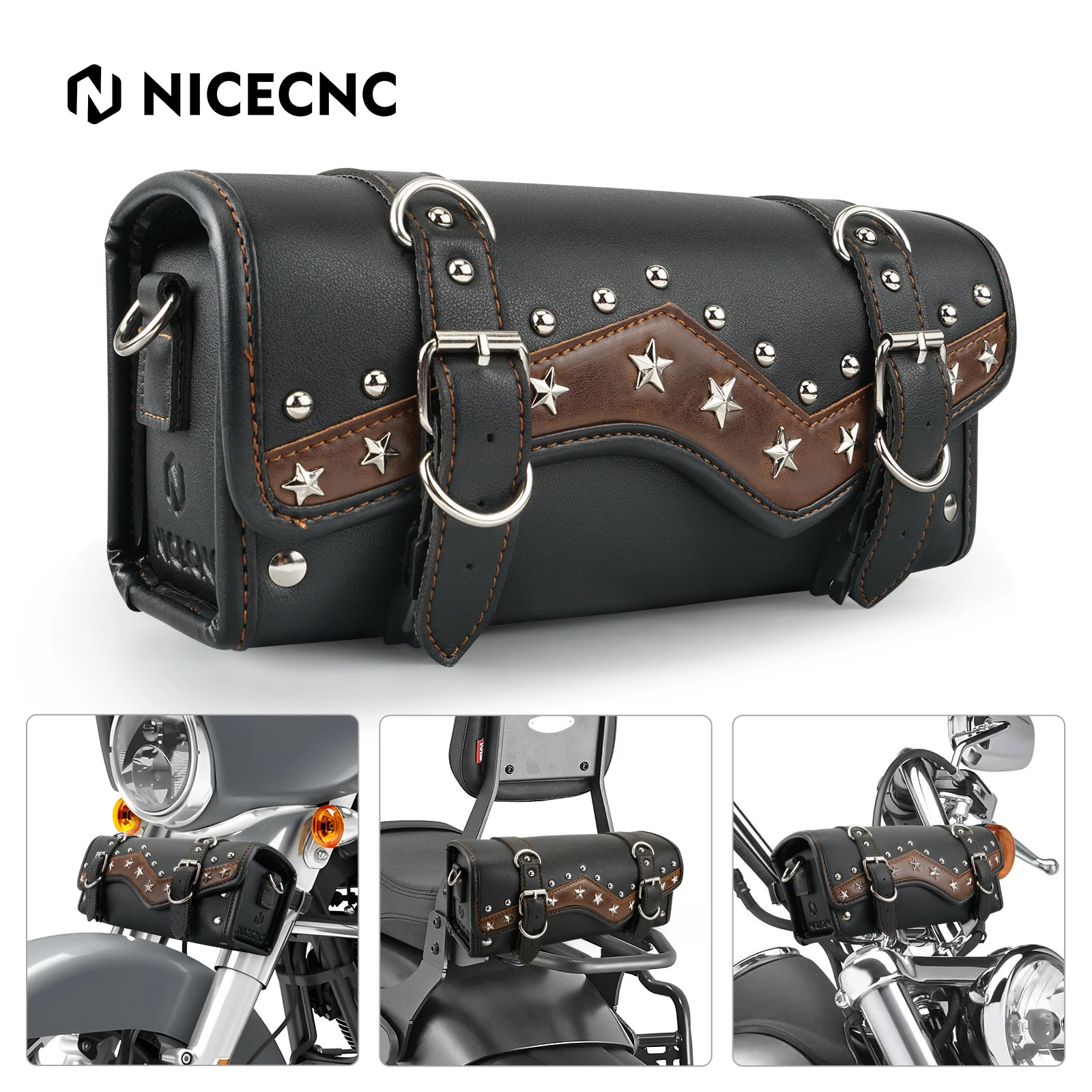 

Motorcycle Handlebar Saddlebag for Harley Davidson Touring Road King Fatboy Vintage Leather Motorcross Bag Outing Waterproof Bag