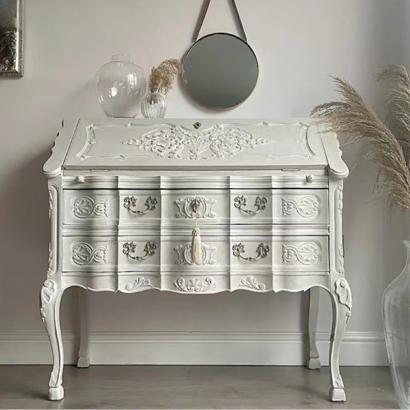 

Solid wood dresser, European-style light luxury, all solid wood carved chest of drawers, retro