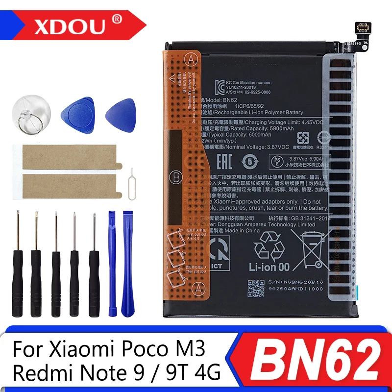 

Brand New BN62 6000mAh Battery For Xiaomi POCO M3 Redmi Note 9 4G Redmi 9T 4G Phone Replacement Batteries