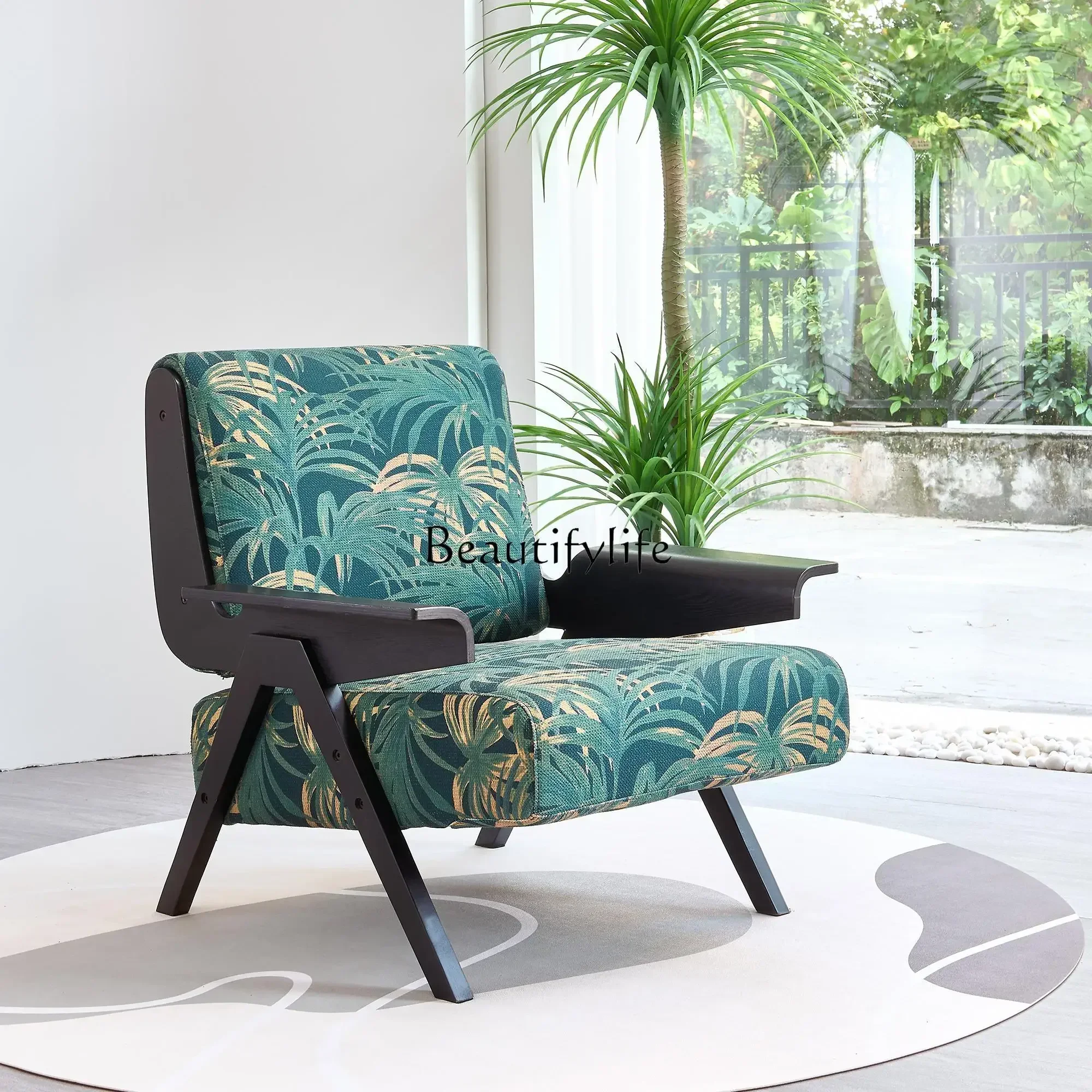 

New Arrivals Retro single leisure chair jacquard cotton and linen fabric living room single chair ss 7304