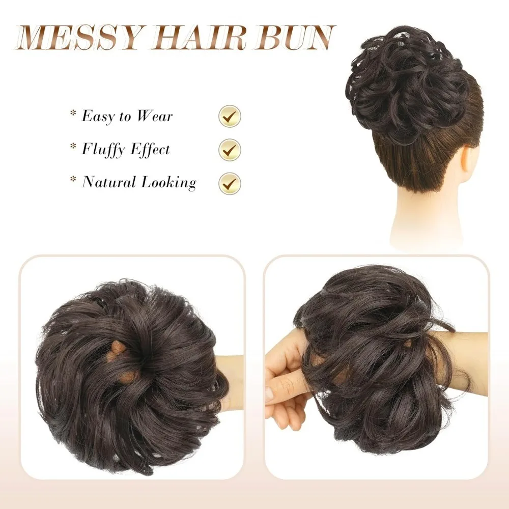 قطع شعر كعكة فوضوية - كعكة شعر مرنة كبيرة مموجة ومموجة، وصلات شعر على شكل ذيل حصان، قطع شعر صناعية للنساء، #4