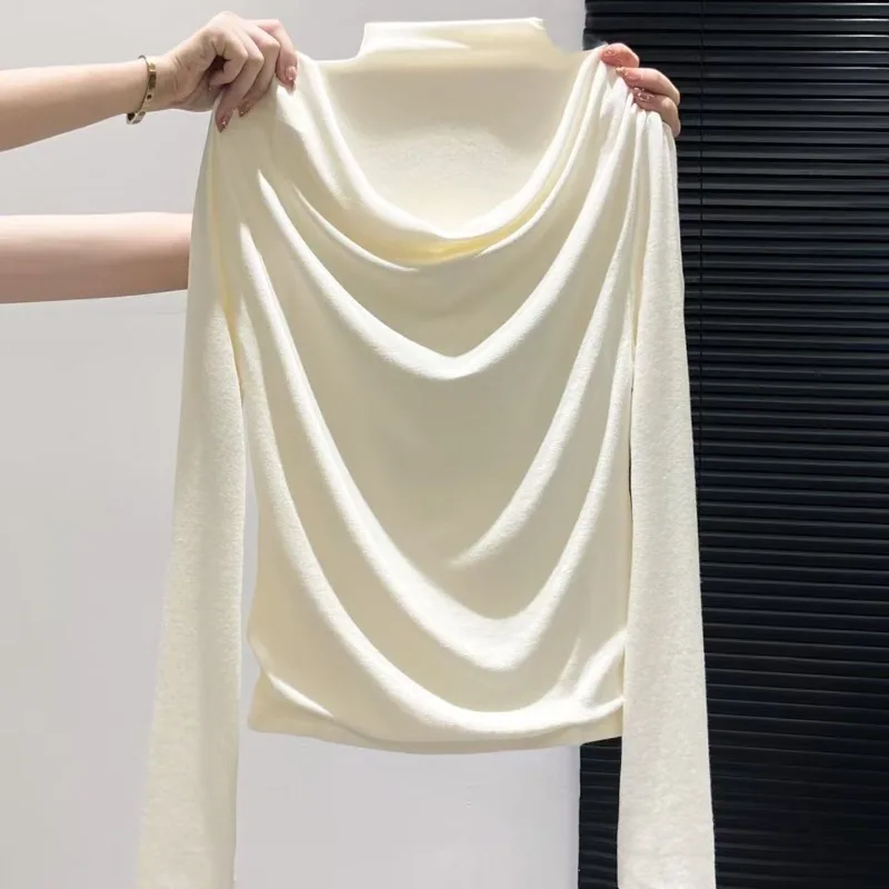 

French Popular Fake Two Tshirts Retro Simple Long-sleeve T-shirt Subculture Retro Patchwork Tee Women Chic Casual All-match Tops