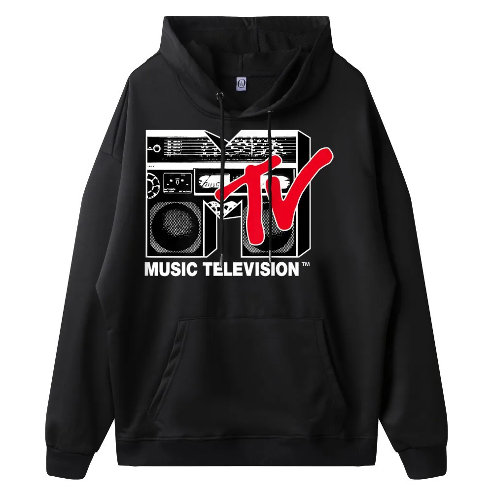 Normal MTV Logo Red Boombox Graphic Hoodies for Women Cute VALENTINE DAY Round Neck long Sleeve Hoodies Gift Idea Coat