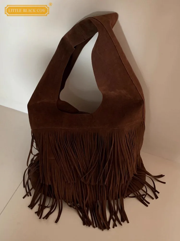 

Versatile Elegant New Ladies Designer Dark Brown Suede Soft Leather Buckle Fashion Leisure Handbag Armpit Underarm Shoulder Bag