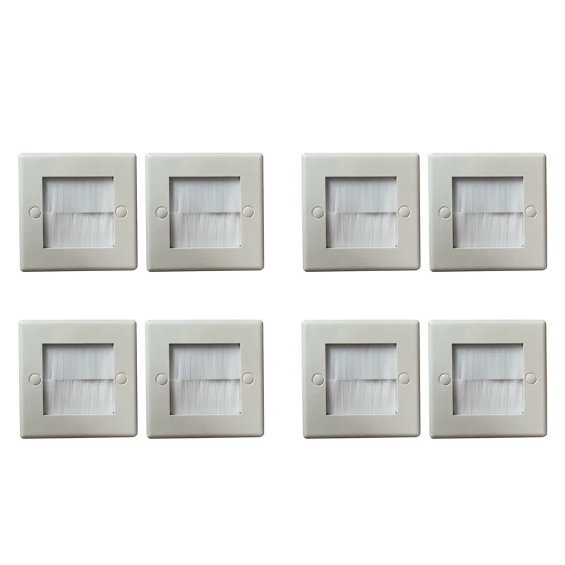 

A53Q-8Pcs Щетка для скрытого монтажа Щетка для настенной пластины Одиночная 1-местная настенная розетка Кабельная входная пластина Аккуратное крепление Лицевая панель Настенная пластина Белый