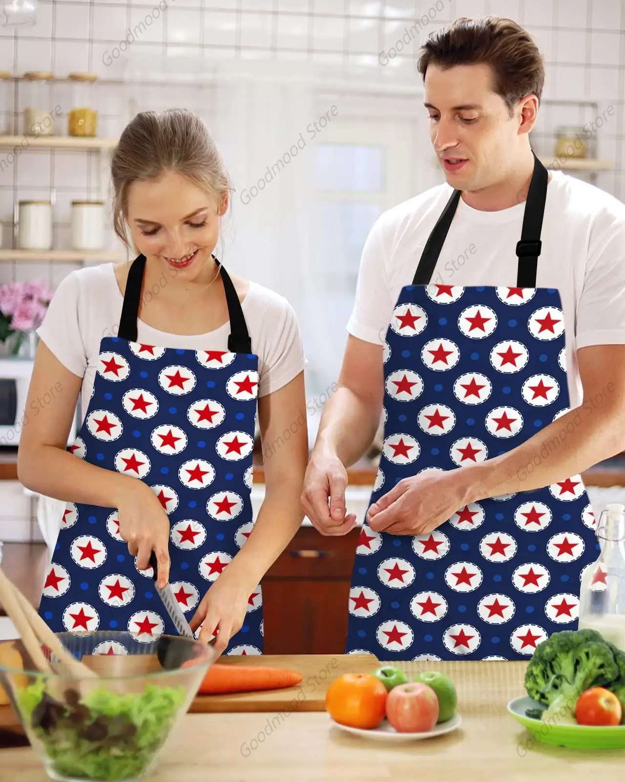 Waterproof Apron with 2 Pockets, Durable with Adjustable Apron Kitchen Independence Day Five-Pointed Stars Cooking Apron