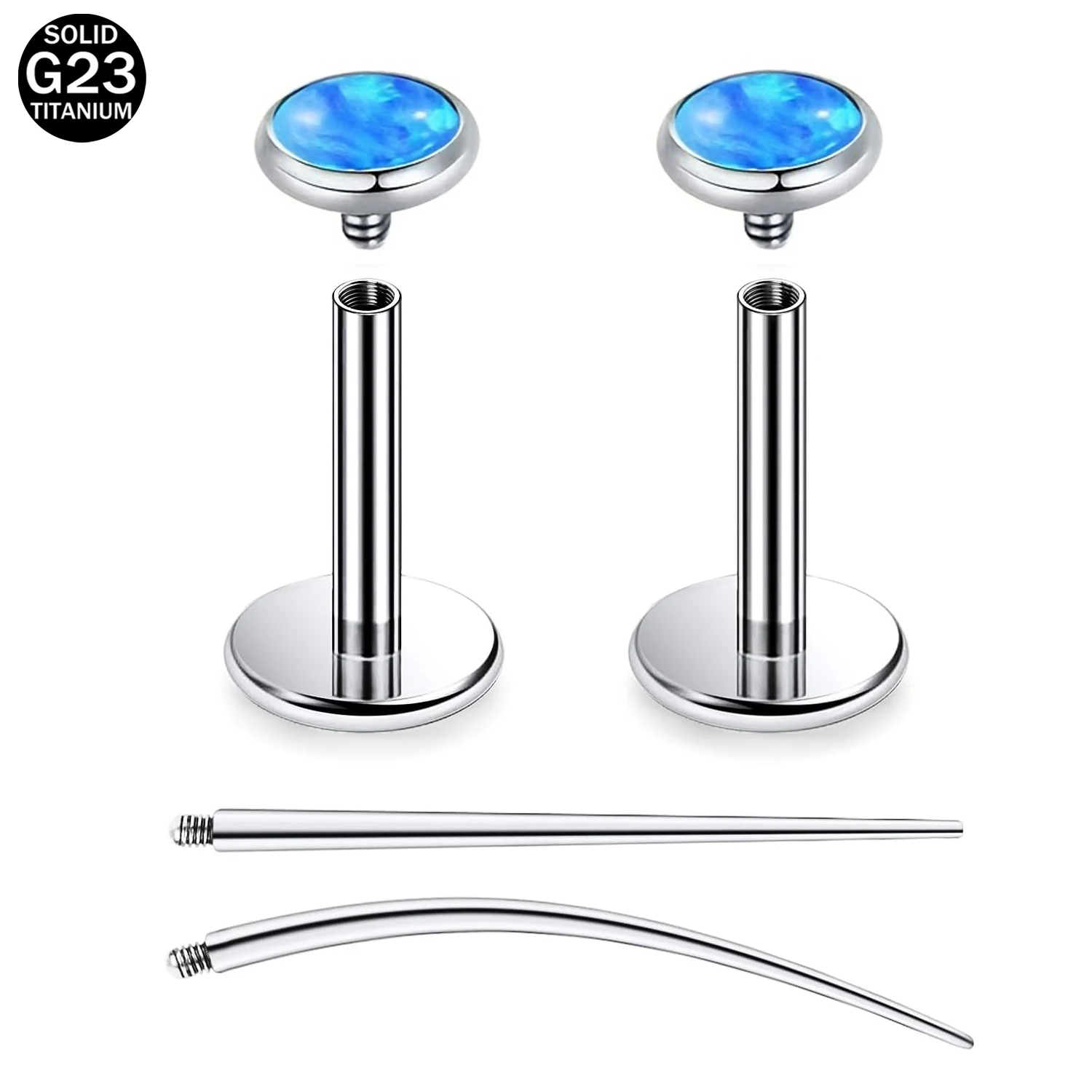 4pcs Set Titanium 16G Internally Threaded Flat Back Multicolor Opal Stud Earrings Nose Rings Lip Piercing Jewelry Women Men