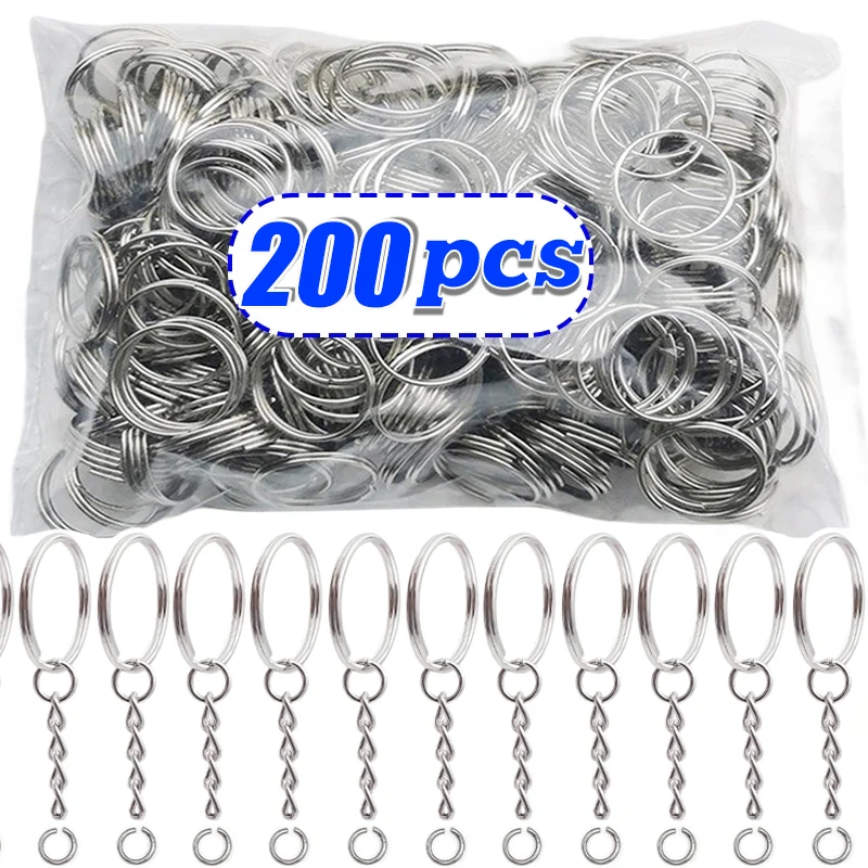 

50-200pcs Silver Plated Metal Blank Keyring Keychain Split Rings Keyfob Key Lobster Clasp Key Pendant Ring Stainless Steel Rings