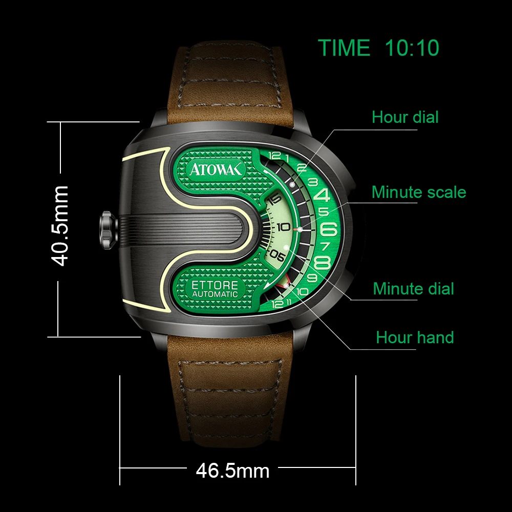 Limited Edition Automatic Watch Men Luxury Mechanical Wristwatches Top Brand U-shaped Personalized Fashion Luminous Clock ATOWAK