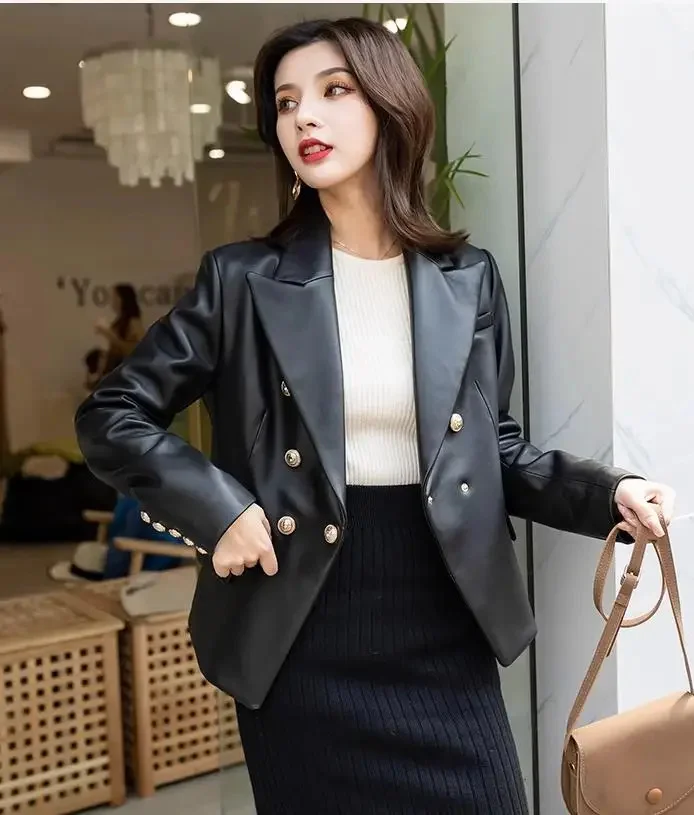 YR!Free shipping.Women's leather mini suit.OL slim fit soft sheepskin jacket.fashion lady genuine coat.street wear