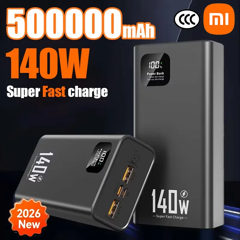 

Портативное зарядное устройство Xiaomi 140W 500000 мАч с высокой емкостью и сверхбыстрой зарядкой (сертификат CCC) для iPhone 12-17, Samsung 2026NEW