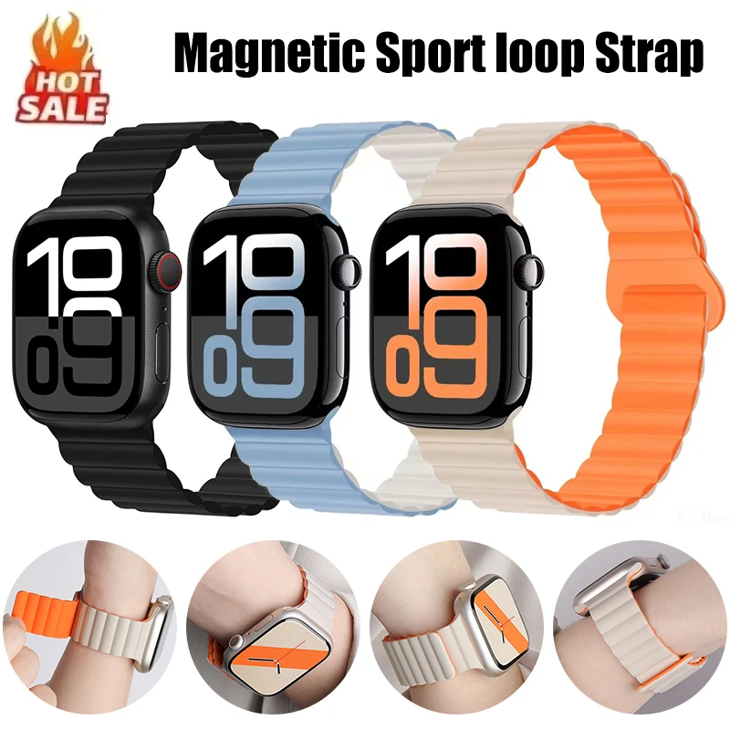 

Magnetic Straps For Apple watch band 46mm 45mm 42mm 49mm 40 41 44 correa Silicone Bracelet iWatch series 10 8 9 5 SE 6 7 Ultra 2