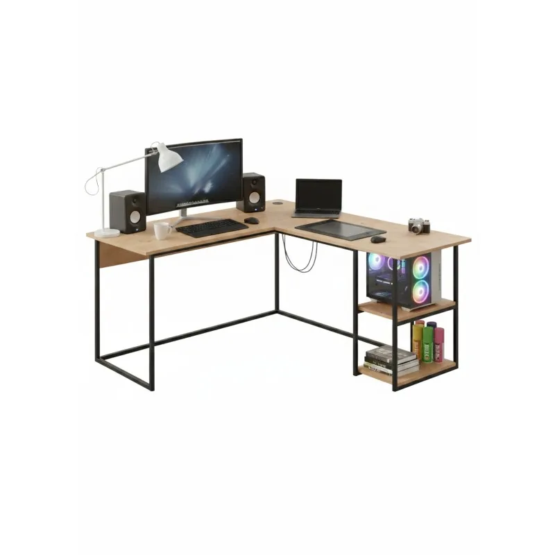 European Style Extendable Corner Computer Desk L Shape Sturdy Metal Frame Particle Board Home Office Study Workstation Wholesale