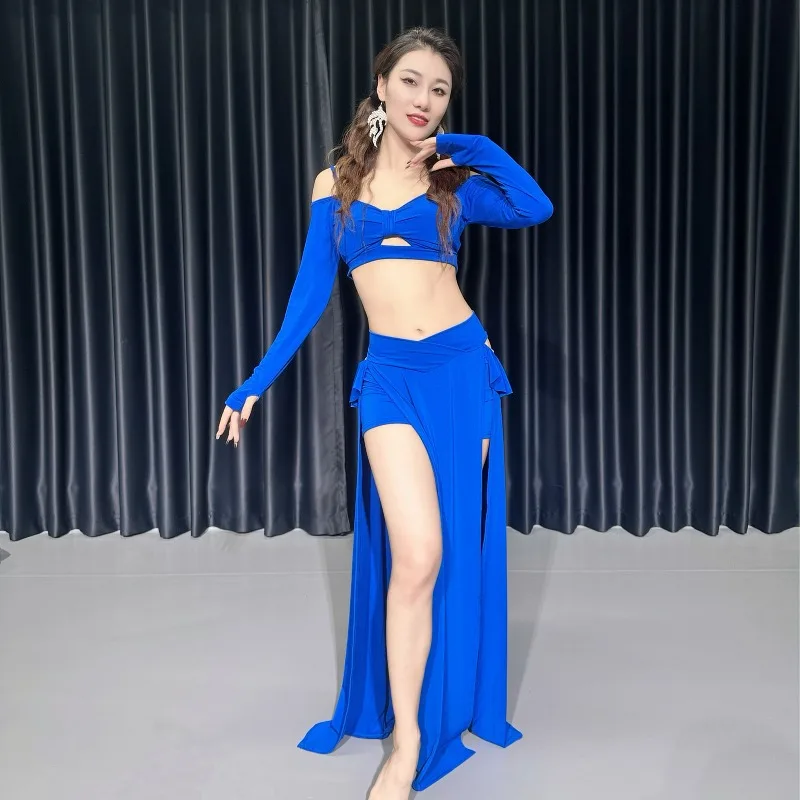 

New Royal Blue Belly Dance Practice Dress Skin Friendly With Built-in Shorts Beginner Group Dance Outfit